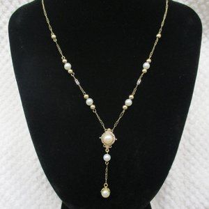 14K Solid Gold Pearl & Gold Bead Necklace